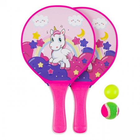 Jucării exterior pentru copii - Set Palete Catchball cu 2 Mingi Incluse, Unicorn
