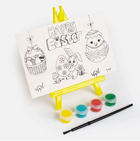 Set sevalet plastic cu tablita pentru pictat Paste, pensula si culori, 10x15 cm [0]