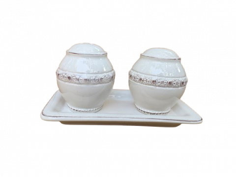 Articole pentru depozitare & organizare - Set solnita piper si sare cu suport,ceramica, 8 cm-2 piese