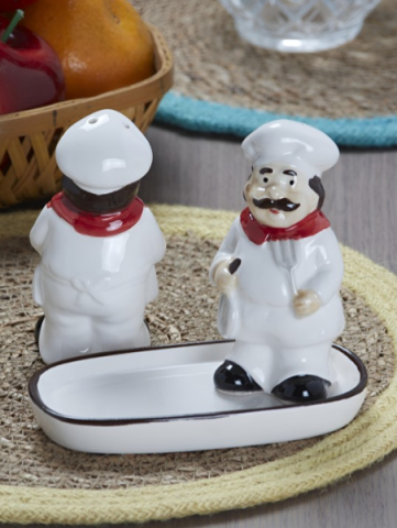 Set solnita piper si sare cu suport,ceramica,model bucatari, 8 cm-2 piese [3]