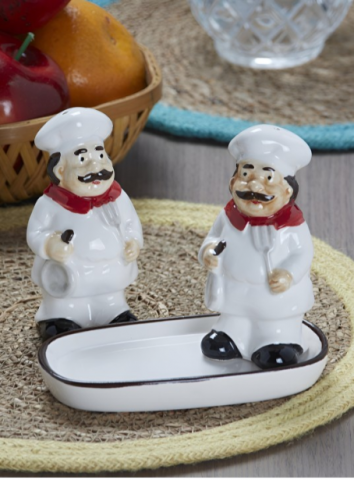 Set solnita piper si sare cu suport,ceramica,model bucatari, 8 cm-2 piese [2]