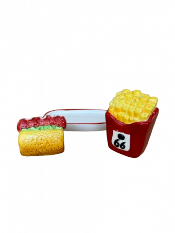 Set solnita sare si piper cu suport,alb-rosu,ceramica, 8 cm-2 piese [2]