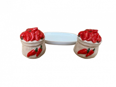 Set solnita sare si piper design ardei iute,ceramica, 8 cm-2 piese [1]