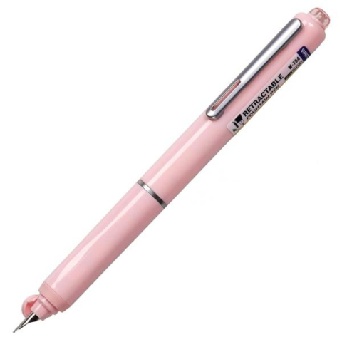 Set stilou retractabil Writech cu 5 rezerve cerneala albastru,grosime penita F, corp roz,cutie depozitare [2]