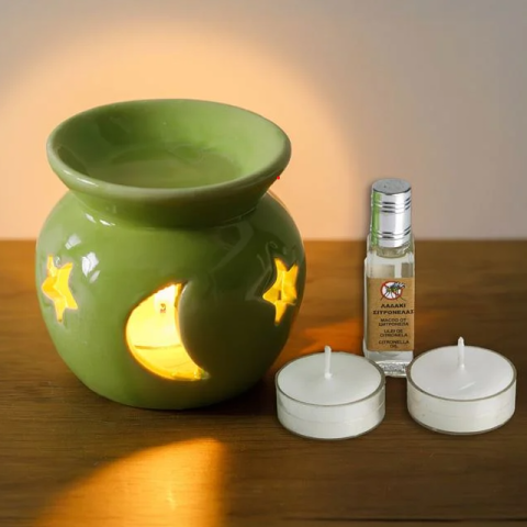 Set suport ceramic cu ulei de citronella si 2 lumanari tip pastila [1]
