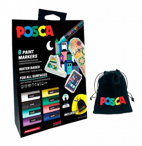 Set Xmas 2024 Posca 8 markere PC-5M  si saculet textil cu logo-Editie limitata