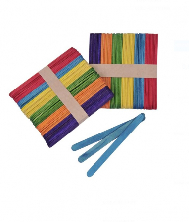 Accesorii art&craft lemn - Spatule din lemn colorate pentru activitati crafts-100 bucati