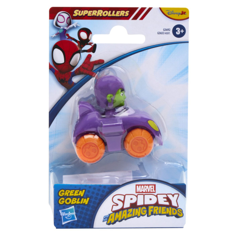 Vehicule și mașinuțe - SPIDEY SI PRIETENII LUI UIMITORI MARVEL SUPER ROLLERS SET FIGURINA GREEN GOBLIN CU VEHICUL 5.5CM