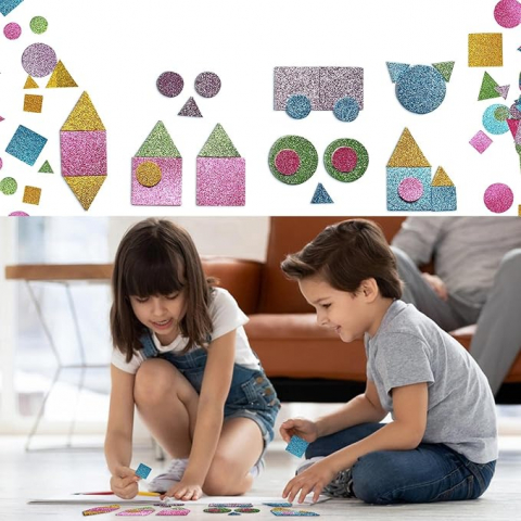 Stickere autoadezive forme geometrice colorate glitter,hartie gumata,60 bucati/set [3]
