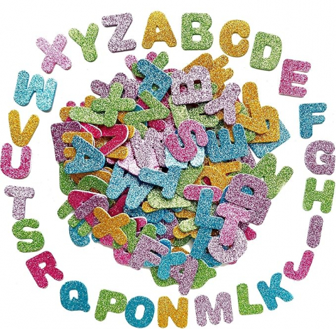 Abtibilduri,Autocolante si Stickere - Stickere autoadezive litere colorate glitter,hartie gumata,45 bucati/set