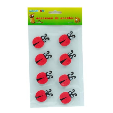 Abtibilduri,Autocolante si Stickere - Stickere gumate pentru activități craft – buburuze, 8 bucăți/set