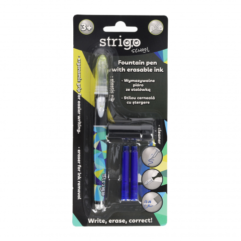 Stilouri - Stilou cu cerneala care se sterge+dispozitiv de curatare penita +2 rezerve cerneala,design galben