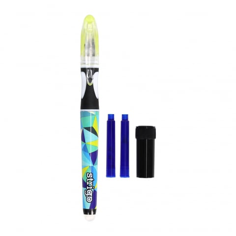Stilou cu cerneala care se sterge+dispozitiv de curatare penita +2 rezerve cerneala,design galben [1]