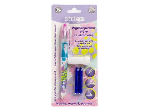Stilouri - Stilou cu cerneala care se sterge+dispozitiv de curatare penita +2 rezerve cerneala,design roz