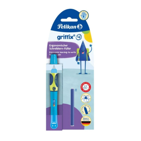 Papetarie & Birotica - Stilou Pelikan Griffix4  varf M, pentru dreptaci, neon blue, blister