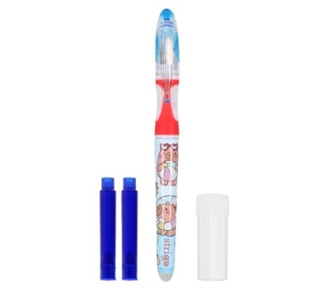 Stilou Strigo cu Cerneală care se Șterge + 2 Rezerve + Dispozitiv Curățare Penița, Capybara Roz [1]