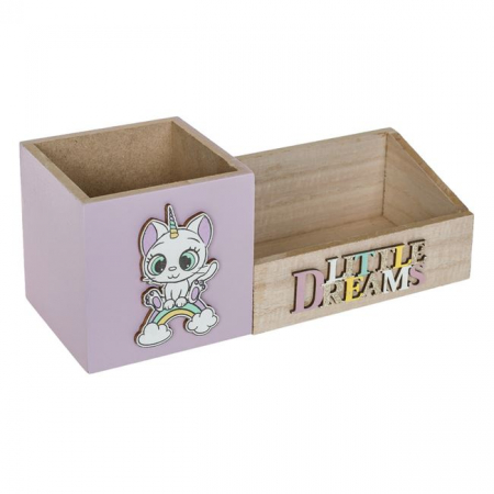 Papetarie & Birotica - Suport din lemn pentru pixuri cu 2 sertare,unicorn 3d little dreams,23x9x9 cm
