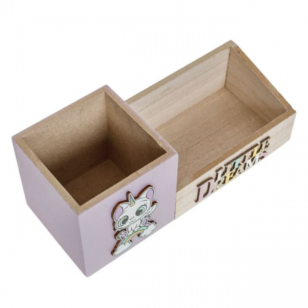 Suport din lemn pentru pixuri cu 2 sertare,unicorn 3d little dreams,23x9x9 cm [2]