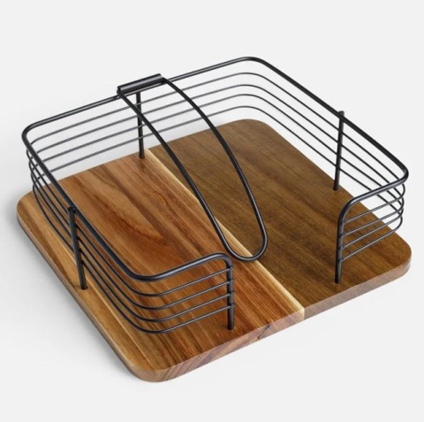 Tacamuri & accesorii - Suport servetele din lemn si metal cu clema, negru, 14x12x5 cm