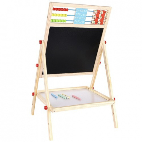 Tabla magnetica de scris cu 2 fete, suport,ceas si socotitoare, lemn,32x41x67 cm [10]
