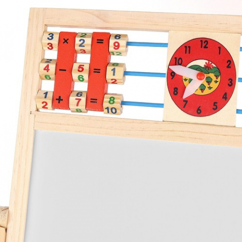 Tabla magnetica de scris cu 2 fete, suport,ceas si socotitoare, lemn,32x41x67 cm [4]