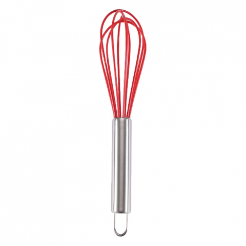 Ustensile de bucatarie - Tel de bucatarie, silicon, maner inox, ergonomic,25 cm, rosu/argintiu