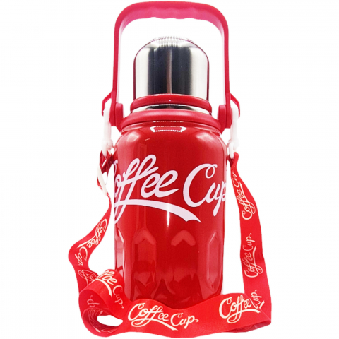 Accesorii sportive si Fitness - Termos portabil cu maner si bretea, otel inoxidabil,rosu,1200 ml