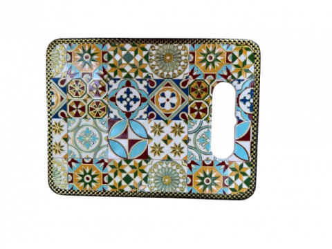 Ustensile de bucatarie - Tocator decorativ cu suprafata ceramica, model Ethnic, 18x24 cm