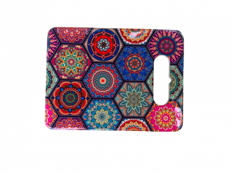 Ustensile de bucatarie - Tocator decorativ cu suprafata ceramica, model Ethnic Floral, 18x24 cm