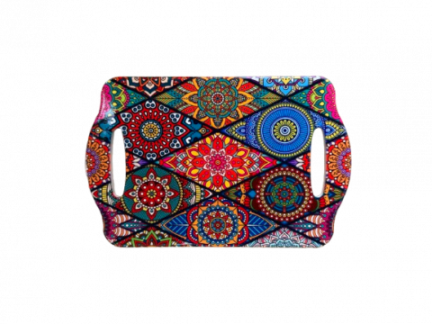Ustensile de bucatarie - Tocator decorativ cu suprafata ceramica, model Ethnic Floral, 18x28 cm