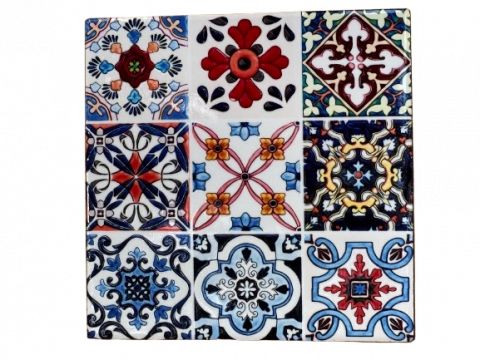 Tocator decorativ model Ethnic, ceramica si bambus,multicolor,18x28 cm [1]