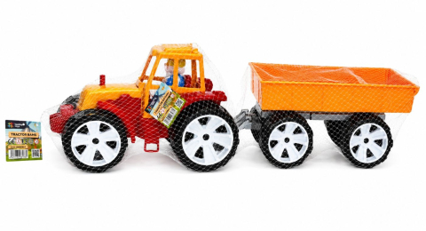 Jocuri si articole copii - TRACTOR BAMS 3 CU REMORCA PORTOCALIU ROSU