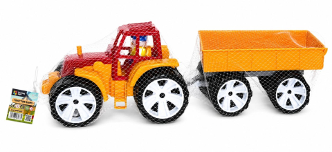 Jocuri si articole copii - TRACTOR BAMS 3 CU REMORCA ROSU PORTOCALIU