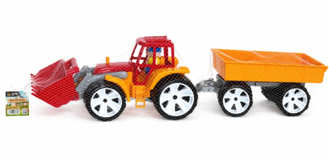 Jocuri si articole copii - TRACTOR BAMS 4 CU REMORCA ROSU PORTOCALIU