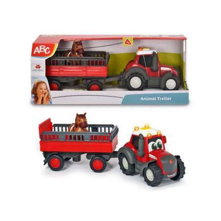 Masinute, Motociclete, Elicoptere, Avioane & Trenulete - Tractoraș cu Remorcă pentru Animale și Figurina Căluț 