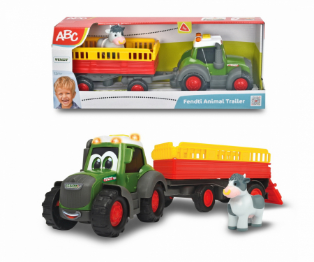 Masinute, Motociclete, Elicoptere, Avioane & Trenulete - Tractoraș cu Remorcă pentru Animale și Figurina Văcuță