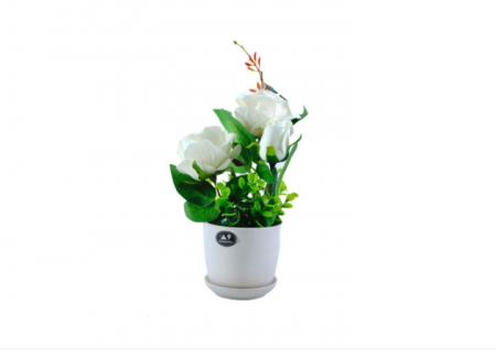 Flori si Plante artificiale - Trandafir artificial decorativ in ghiveci ceramic