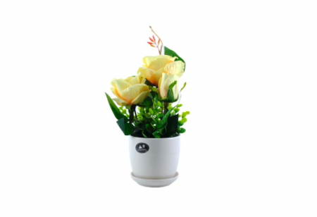 Decoratiuni - Trandafir artificial decorativ in ghiveci ceramic