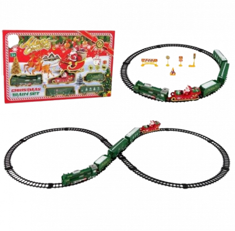 Masinute, Motociclete, Elicoptere, Avioane & Trenulete - Tren de Craciun cu sanie vagon si accesorii, plastic,25 piese