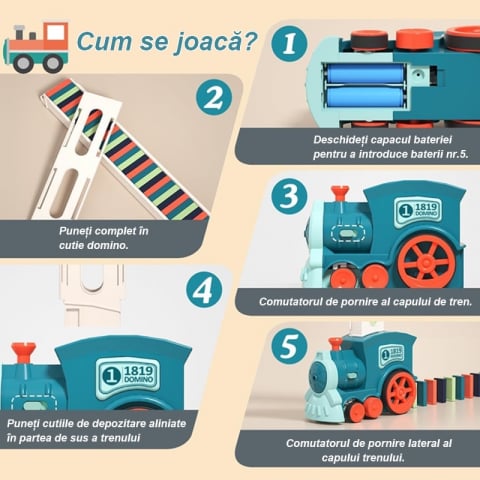 Trenulet cu sunet,lumina si joc domino,plastic,diverse culori,60 piese [9]
