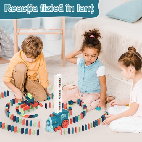 Trenulet cu sunet,lumina si joc domino,plastic,diverse culori,60 piese [7]