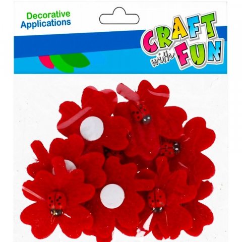 Accesorii art&craft - Trifoi cu buburuza cu sticker autoadeziv,rosu,3.5 cm,12 bucati/set