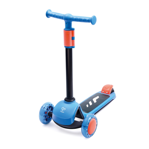 Sport & Activitati in aer liber - Trotineta pentru copii Hape Glide Kick Scooter, albastru, roti cu LED, 18 luni - 6 ani