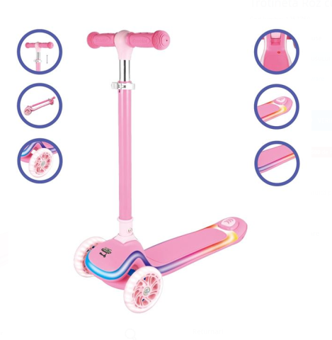 Role, Trotinete & Skateboard - Trotineta roz pentru copii cu lumini LED, ghidon reglabil, 3 roti, +3 ani