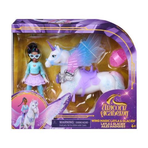 Figurine cu eroi si personaje - UNICORN ACADEMY SET MAGIA ARIPILOR PAPUSA LAYLA SI UNICORNUL GLACIER