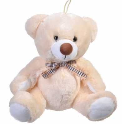 Jocuri si articole copii - Ursuleț Alb-Bej de Plus cu Fundiță, 22 cm