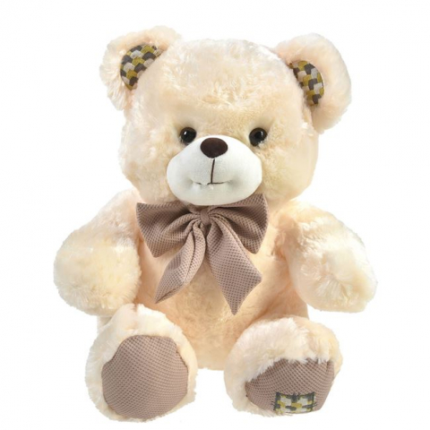 Jocuri si articole copii - Ursuleț Alb-Bej de Plus cu Fundiță, 39 cm