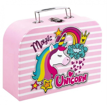 Jocuri si articole copii - Valiza roz unicorn cu maner metalic pentru fetite