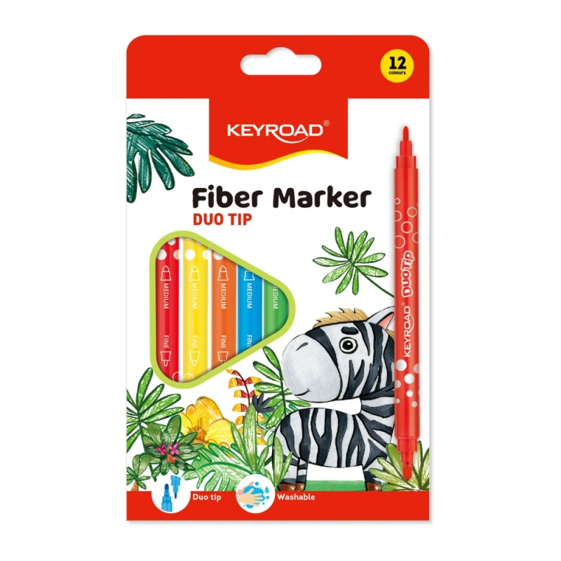 Carioci colorate Keyroad Duo Washable , 2 capete, 12 culori, varf 2-4mm, lavabile
