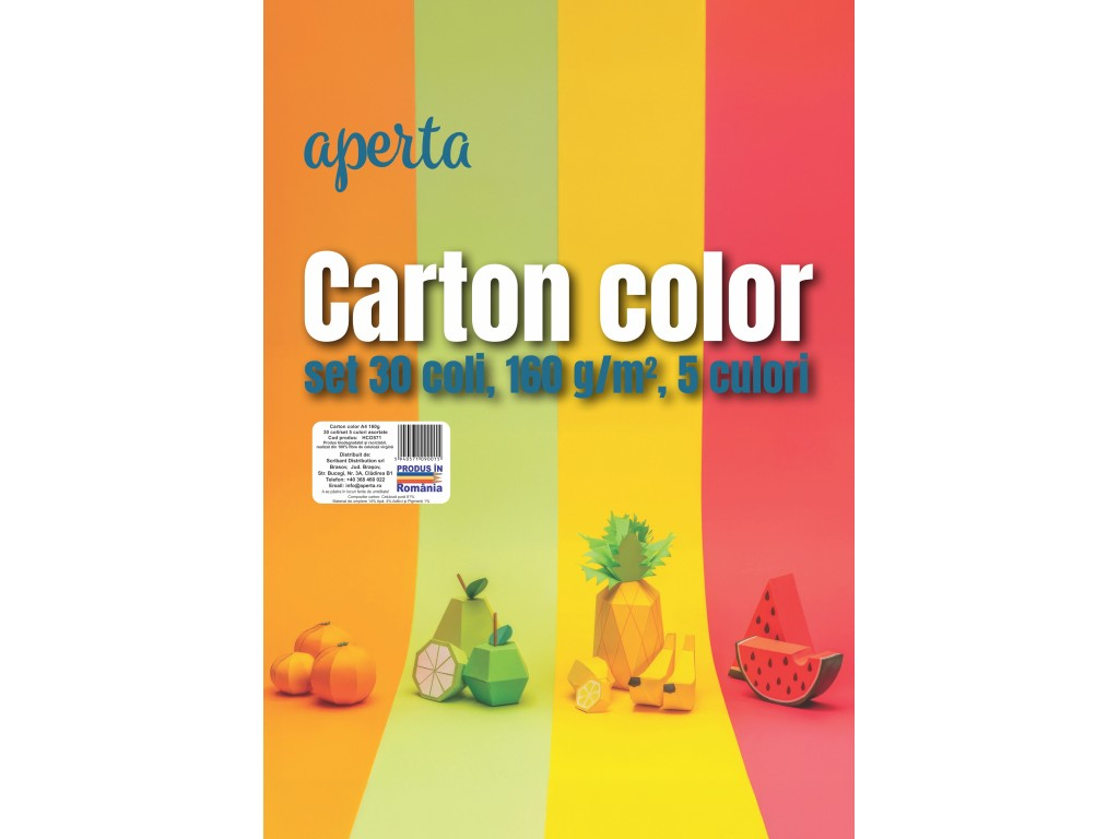 Carton color A4 160 g mp, 5 culori intense,30 coli set